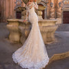 Luxury Vintage Italian Lace Mermaid Wedding Dress with Detachable Train and Illusion Cap Sleeves