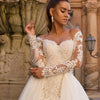 Luxury Vintage Italian Lace Mermaid Wedding Dress with Detachable Train and Illusion Cap Sleeves