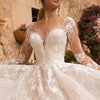 Elegant Vintage Italian Princess Bridal Gown with Embroidered Organza, Full Sleeve V-Neck and Court Train