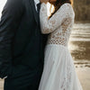 Boho Lace A-Line Wedding Dress with Full Illusion Sleeves and Sweep Train