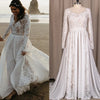 Boho Lace A-Line Wedding Dress with Full Illusion Sleeves and Sweep Train