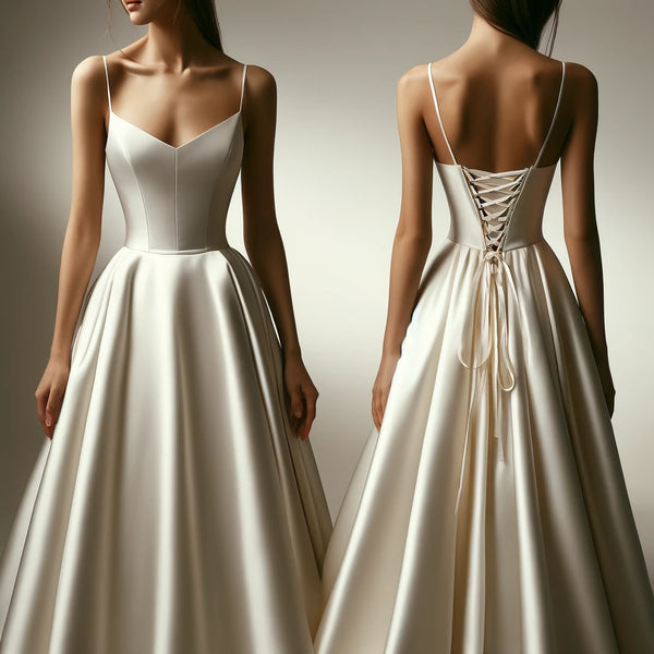 Classic A-Line Satin Wedding Dress with Lace-Up Back, and Sweep Train