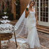 Elegant Boho Mermaid Wedding Dress | Luxury Beach Bridal Gown with Beaded Tulle and Square Collar