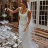 Elegant Boho Mermaid Wedding Dress | Luxury Beach Bridal Gown with Beaded Tulle and Square Collar