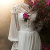 Vintage Boho Wedding Dress with Long Puffy Sleeves and High Neck Lace