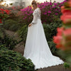 Vintage Boho Wedding Dress with Long Puffy Sleeves and High Neck Lace