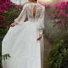 Vintage Boho Wedding Dress with Long Puffy Sleeves and High Neck Lace