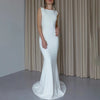 Classic Minimalist Backless Mermaid Wedding Dress with Boat Neck and Sweep