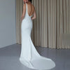 Classic Minimalist Backless Mermaid Wedding Dress with Boat Neck and Sweep