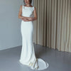 Classic Minimalist Backless Mermaid Wedding Dress with Boat Neck and Sweep