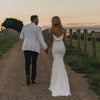 Elegant Soft Satin Cowl Neck Mermaid Wedding Gown | Backless Bridal Dress