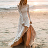 Boho Lace Mermaid Wedding Dress with Full Sleeves, O-Neck, and Backless Design