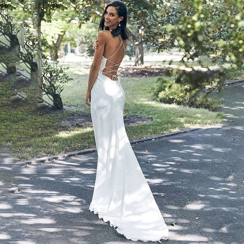 Sleek Strapless Mermaid Wedding Dress with Lace-Up Back and Criss-Cross Detailing