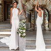 Elegant Boho Halter Wedding Dress with Sweep Train and Backless Design