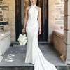 Simple Halter Cross Backless Satin Mermaid Wedding Dress with Sweep Train