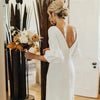 Chic Minimalist Satin Wedding Dress with V-Neck and Sweep Train - Elegant Backless Design