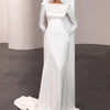 Elegant Satin Mermaid Wedding Dress with Long Sleeves and Backless Design