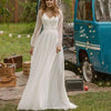 Elegant A-Line V-Neck Long Sleeve Wedding Dress with Tulle Sweep Train