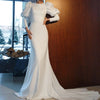 Elegant Satin Mermaid Wedding Dress with Scoop Neck and Sweep Train