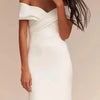 Elegant V-Neck Satin Sheath Wedding Dress with Lace Back and Side Slit - Court Train Bridal Gown