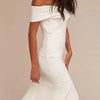 Elegant V-Neck Satin Sheath Wedding Dress with Lace Back and Side Slit - Court Train Bridal Gown