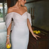 Elegant Off-The-Shoulder Sweetheart Mermaid Wedding Dress | Satin Open Back Bridal Gown with Sweep Train