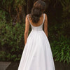 Simple Elegance Satin A-Line Wedding Dress - Scoop Neck Tank Sleeveless Bridal Gown with Open Back and Sweep Train