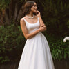 Simple Elegance Satin A-Line Wedding Dress - Scoop Neck Tank Sleeveless Bridal Gown with Open Back and Sweep Train