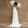 Pearls Studded Long Puff Sleeves Wedding Dress