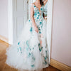 Elegant A-Line Wedding Dress with 3D Floral Appliques, V-Neck Tulle Court Train