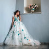 Elegant A-Line Wedding Dress with 3D Floral Appliques, V-Neck Tulle Court Train