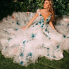 Elegant A-Line Wedding Dress with 3D Floral Appliques, V-Neck Tulle Court Train