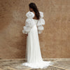 Pearls Studded Long Puff Sleeves Wedding Dress