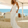 Chic Boho Backless Mermaid Wedding Dress with Spaghetti Straps and Deep V-Neck