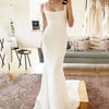 Chic Minimalist Spaghetti Strap Mermaid Wedding Dress - Square Neck Backless Bridal Gown in Soft Satin