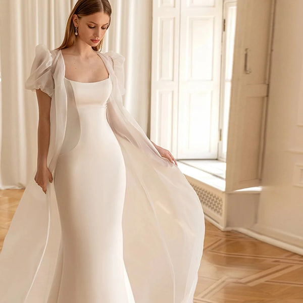 2-in-1 Mermaid Wedding Dress with Jacket | Elegant Minimalistic Satin Bridal Gown