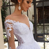 Luxury 2-in-1 A-Line Wedding Dress with Full Sleeves and Lace Detailing | Elegant Tulle Bridal Gown with Sweep Train