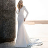 Modern Mermaid Wedding Dress with Detachable Train - Long Sleeve V-Neck Bridal Gown