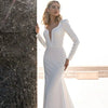 Modern Mermaid Wedding Dress with Detachable Train - Long Sleeve V-Neck Bridal Gown