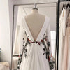 Boho Chic Embroidered Crepe Chiffon Wedding Dress with Court Train and Full Sleeves