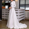 Classic A-Line Satin Wedding Dress with Long Sleeves and O-Neck | Elegant Muslim Bridal Gown