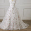 Elegant A-Line Wedding Dress with Floral Print, Sweetheart Neckline, and Sweep Train