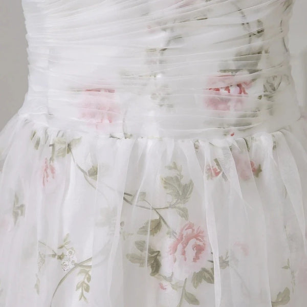 Elegant A-Line Wedding Dress with Floral Print, Sweetheart Neckline, and Sweep Train