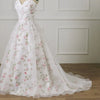 Elegant A-Line Wedding Dress with Floral Print, Sweetheart Neckline, and Sweep Train