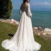 Bohemian Chiffon Wedding Dress with Lace Appliques and Sweep Train