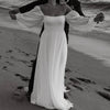 Minimalist Wedding Dress with Square Neck and Puff Sleeves