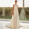 Minimalist O-Neck Jersey Wedding Dress with Open Back – Sleeveless A-Line Bridal Gown with Sweep Train