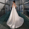 Simple Satin A-Line Wedding Dress with V-Neck and Backless Criss-Cross Design