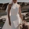 Elegant Sleeveless Halter Satin Beach Wedding Dress | Mermaid Bridal Gown with Detachable Train