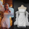 Pearls Studded Long Puff Sleeves Wedding Dress